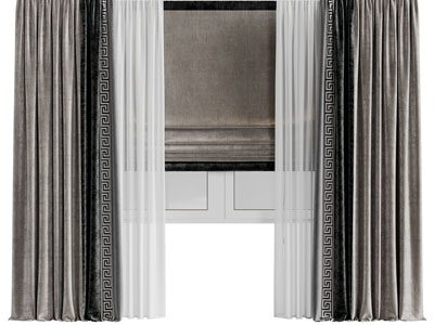 新中式布艺窗帘窗纱3d模型 新中式布艺窗帘窗纱