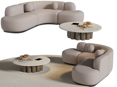 现代弧形多人沙发茶几组合