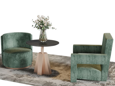 现代轻奢绿色单人沙发边几