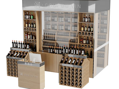 现代实木红酒货架展柜3d模型 现代实木红酒货架展柜
