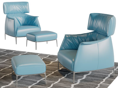 现代皮革单人沙发脚踏