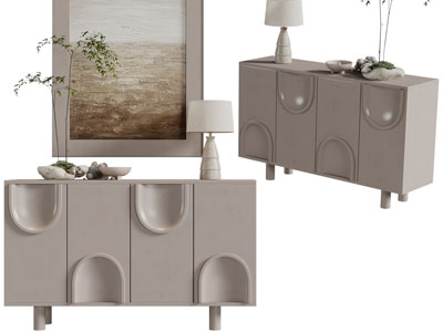 现代半椭圆凹陷装饰的玄关柜边柜