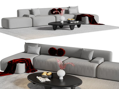 现代布艺多人沙发茶几组合