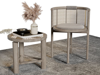 实木藤编靠背休闲椅子边几组合