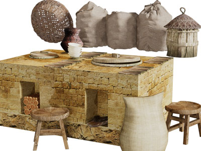 中式民宿炉灶凳子