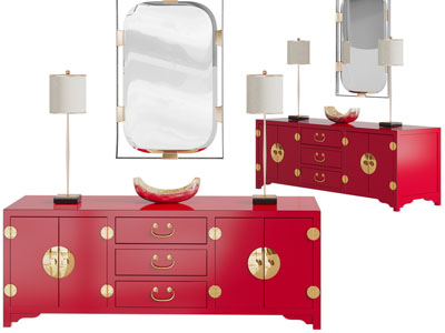 新中式红色玄关柜边柜