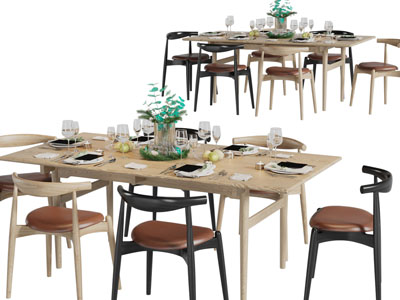 北欧实木长方形餐桌椅组合