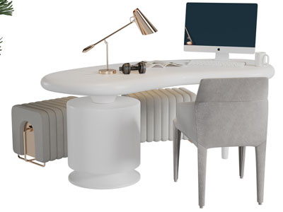 现代弧形书桌椅组合