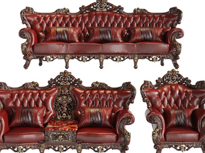 欧式雕花真皮多人双人单人沙发