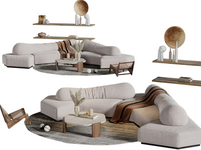 后现代转角多人沙发茶几组合