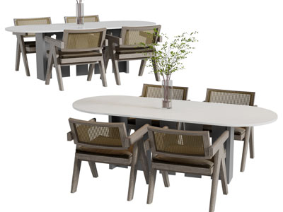 侘寂风椭圆形餐桌椅组合