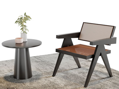 侘寂风休闲椅子边几