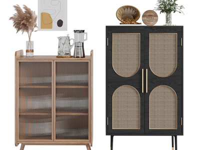 北欧玻璃柜门的玄关柜边柜