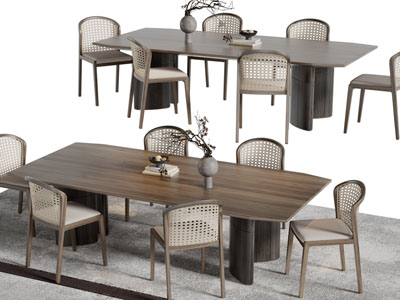 侘寂风长方形餐桌椅组合