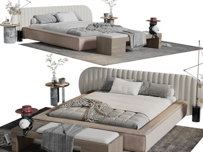 现代布艺双人床边几