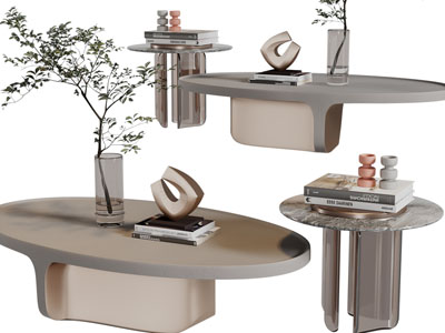 新中式椭圆形茶几3d模型 新中式椭圆形茶几