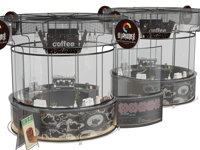 工业风圆形咖啡厅吧台