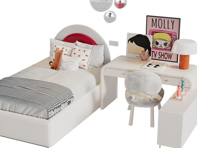 现代儿童床单人床书桌椅组合