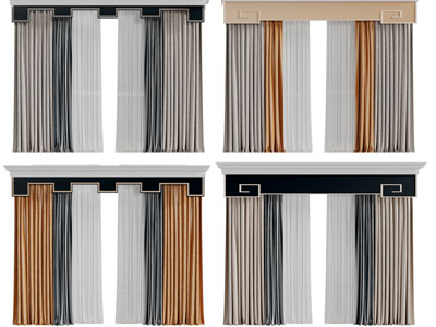 新中式布艺窗纱窗帘3d模型 新中式布艺窗纱窗帘