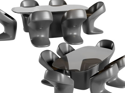 后现代黑色椭圆形餐桌椅组合