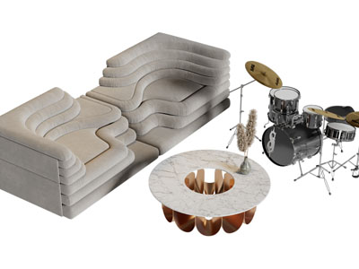 后现代布艺双人沙发茶几组合