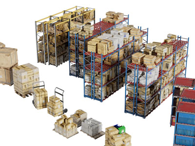 工业风仓库货架3d模型 工业风仓库货架
