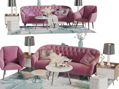 北欧多人沙发休闲椅子茶几组合