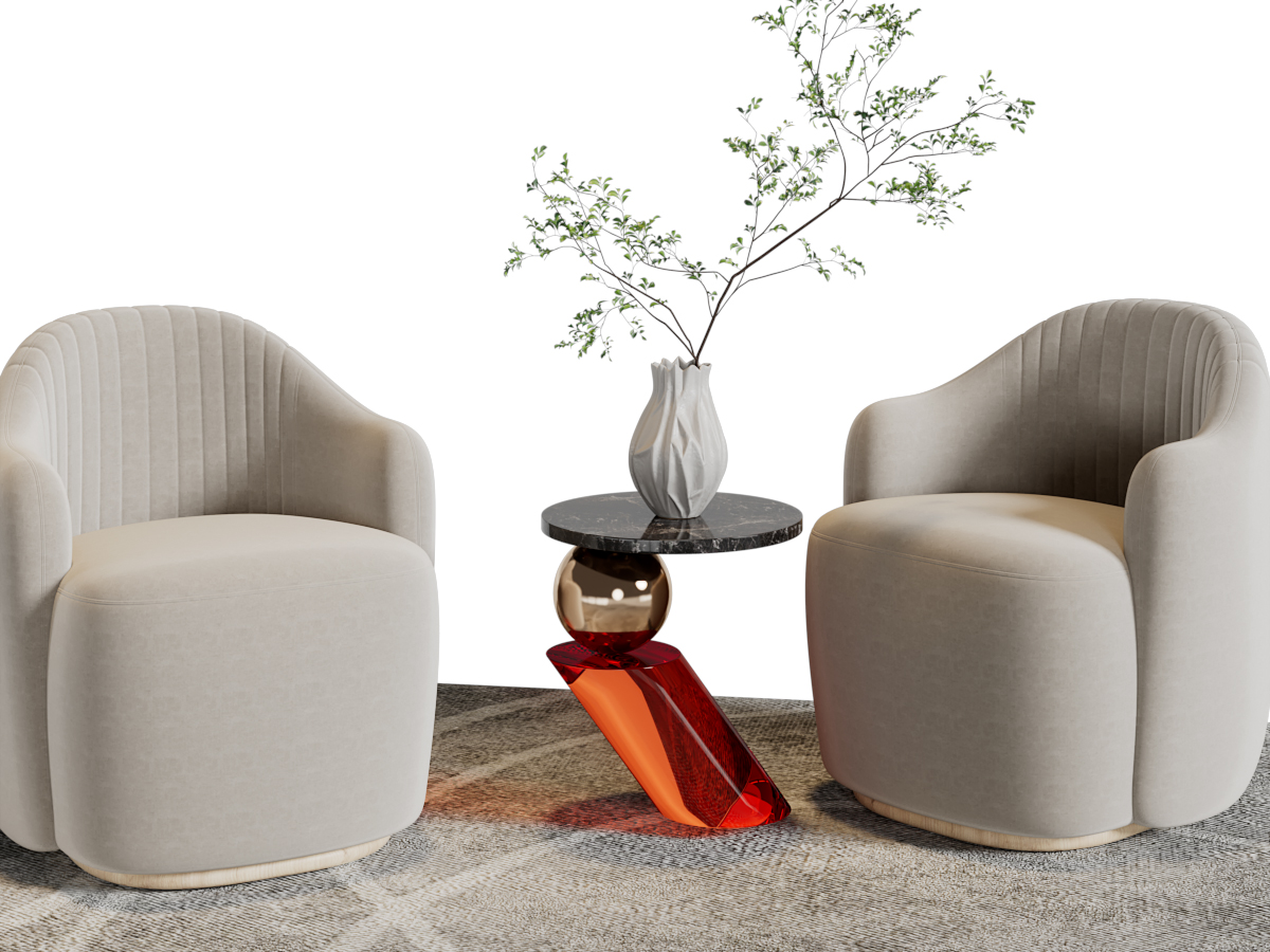 侘寂风单人沙发边几