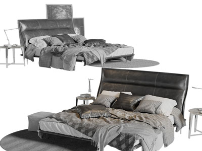 后现代真皮床头双人床