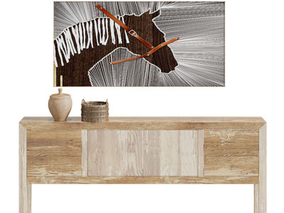 现代实木玄关柜边柜挂画