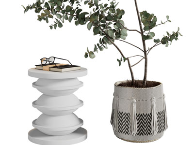 现代边几编织花盆盆栽植物