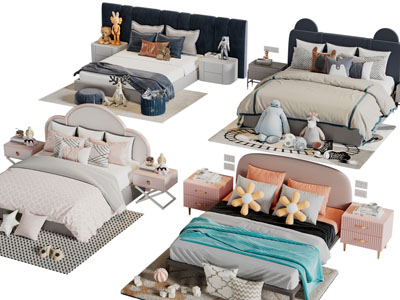 现代布艺儿童双人床