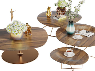 现代不规则圆形实木茶几3d模型 现代不规则圆形实木茶几