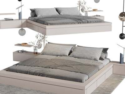 现代无床头双人床