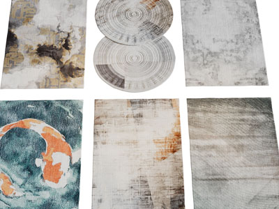 新中式长方形圆形地毯3d模型 新中式长方形圆形地毯