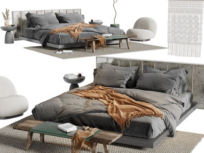 现代加宽床头双人床实木床尾凳