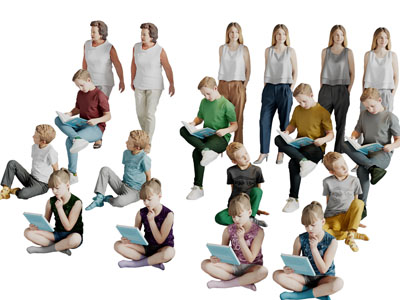 现代读书的孩子多人3d模型 现代读书的孩子多人