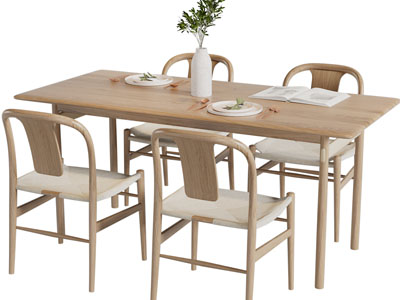 侘寂风长方形餐桌椅组合