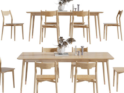 北欧实木长方形餐桌椅组合