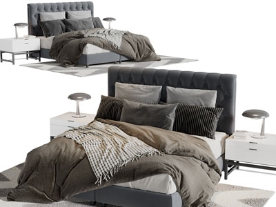 现代布艺双人床床头柜