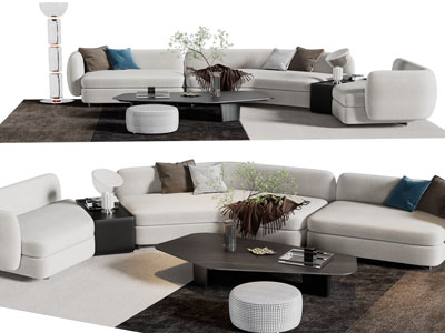 侘寂风多人沙发茶几组合