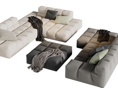 现代块状布艺转角多人沙发3d模型 现代块状布艺转角多人沙发