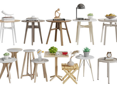 北欧实木圆形茶几3d模型 北欧实木圆形茶几