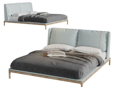 现代实木支撑双人床