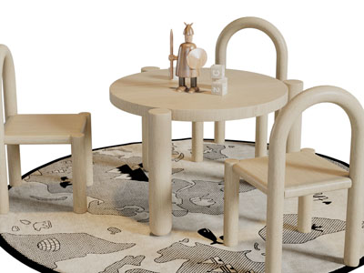 侘寂风圆形桌椅组合