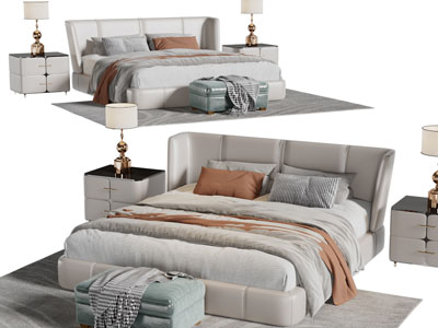 现代双人床床头柜