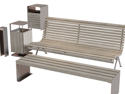 现代公共椅子垃圾桶