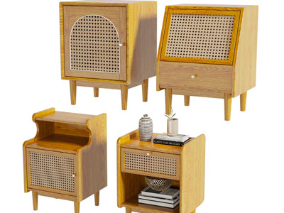 侘寂风实木床头柜