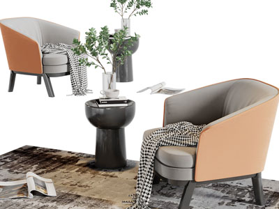 现代单人沙发边几