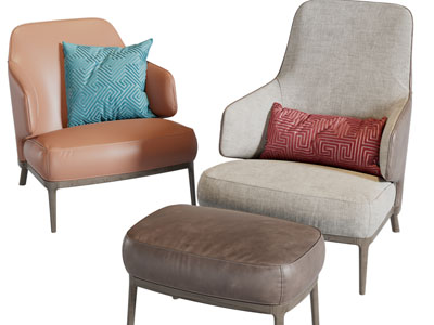 现代休闲单人沙发脚踏